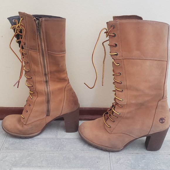 Timberland Zip Up Lace Up High Heel Boots Size 8.5 - Picture 6 of 7